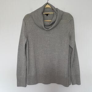 Talbots Shimmer Merino Wool Cowl Neck Long Sleeve Sweater Size XL Gray Classic